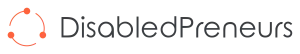 Logo of "disabledpreneurs" featuring an orange flame combined with the letter 'd' next to the word 'disabledpreneurs' in dark gray, underlined with a thin orange line.